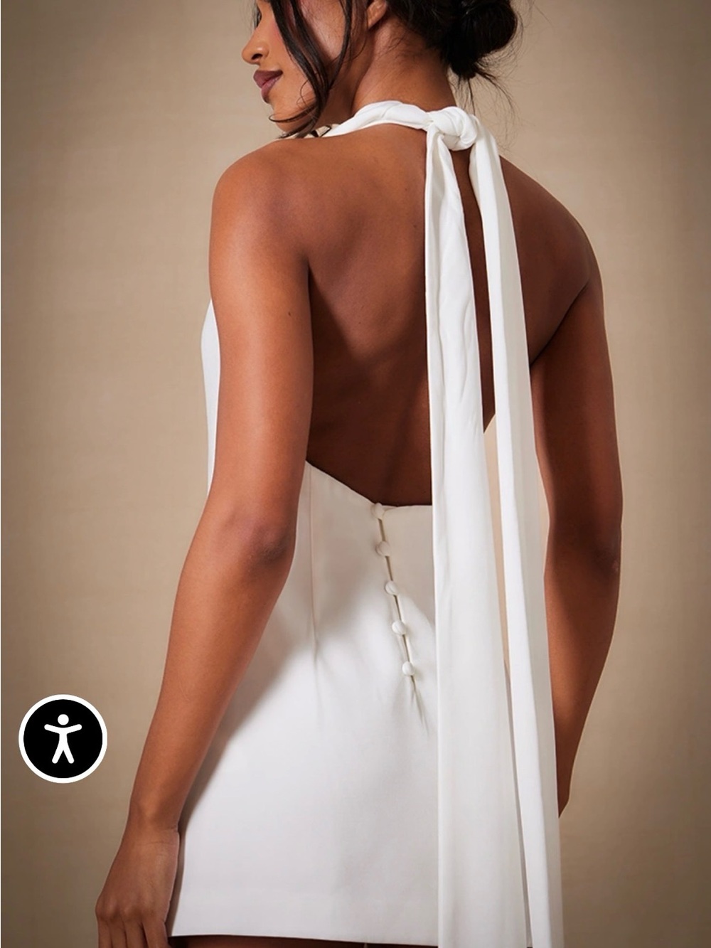 PrettyLittleThing White Backless Halter Mini Dress with Long Neck Tie - Picture 4 of 7